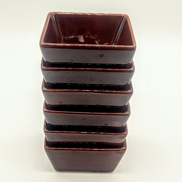 Crate & Barrel Brown Glazed Ceramic Stackable Square Dishes - Picture 4 of 7